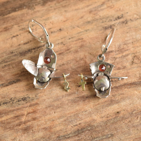 Garnet & Sterling Skull Earrings - Kit Carson